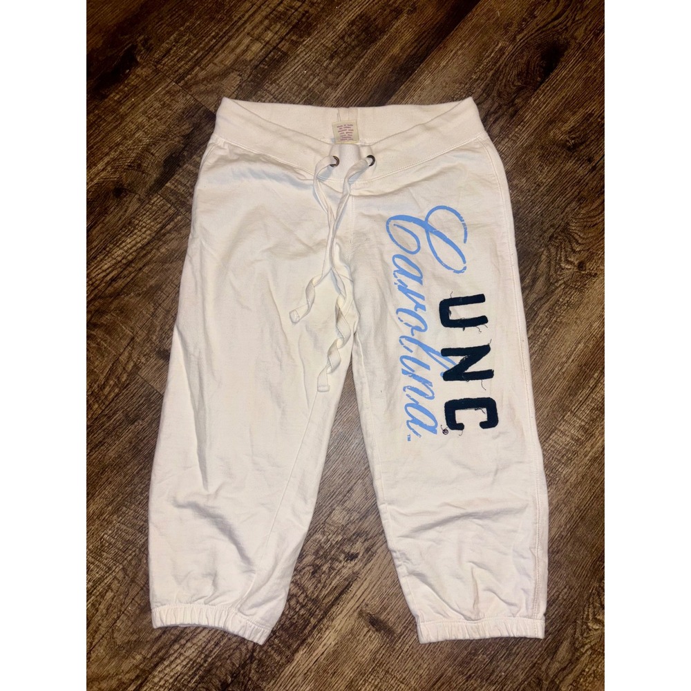 UNC Carolina Collegiate Sweatpants Womens Medium Cream Cropped Joggers Cotton